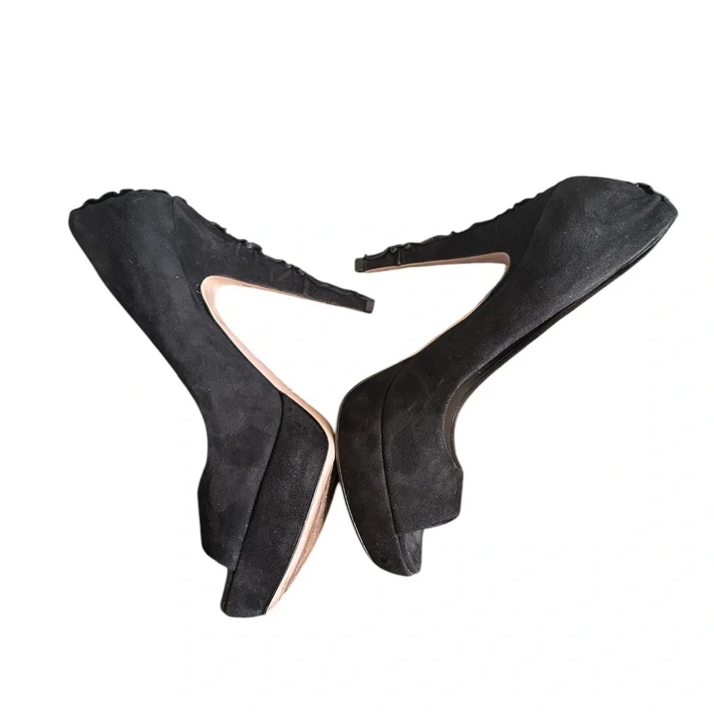 MIU MIU Elegant Black Peep-Toe Suede Stiletto Platform Heels 38.5